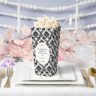 Vintage Gold Black & White Damask Wedding Favour Box