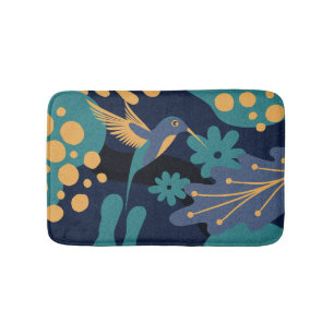 Vintage gold, blue and turquoise hummingbird bath mat