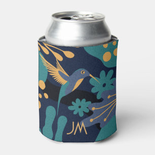 Vintage gold, blue and turquoise hummingbird can cooler