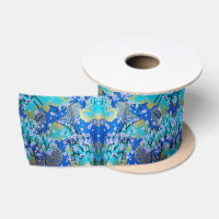 Vintage Gold Blue Japanese Kimono Floral Flower