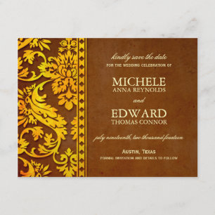Vintage Gold & Brown Damask Lace Save the Date