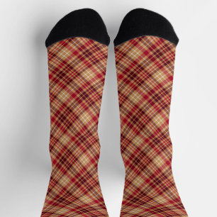 Vintage gold brown red diagonal plaid cosy country socks