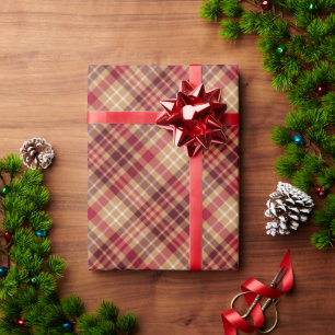 Vintage gold brown red diagonal plaid cosy country wrapping paper