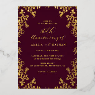 Vintage Gold Burgundy 50th Anniversary Party