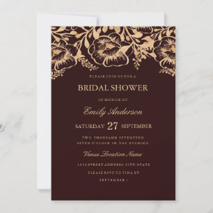 Vintage Gold Burgundy Floral Bridal Shower Invitation