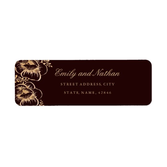 Vintage Gold Burgundy Floral Return Address Label