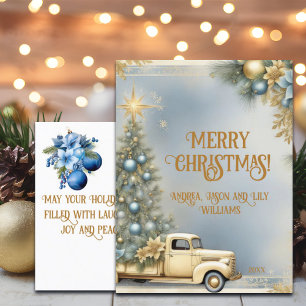 Vintage Gold Car Christmas Tree Gold Glitter Postcard