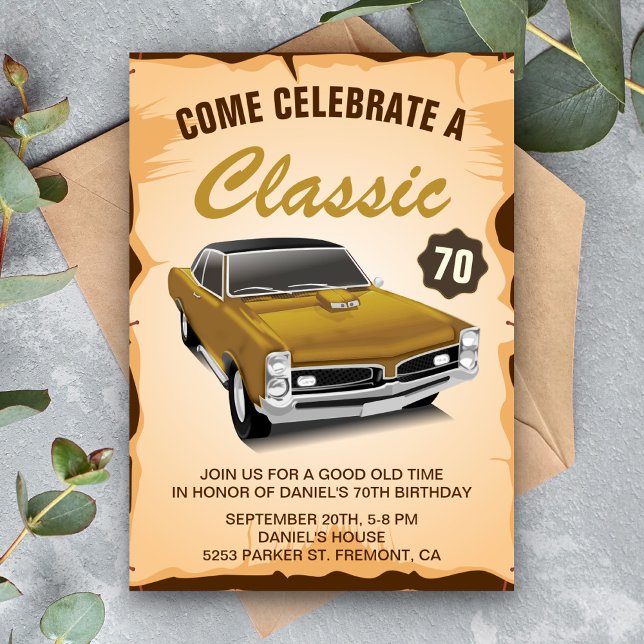 Vintage Gold Car Classic Birthday Invitation (Creator Uploaded)