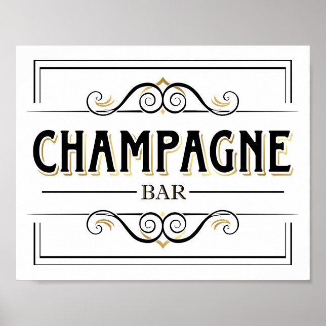Vintage Gold CHAMPAGNE BAR Sign Print (Front)