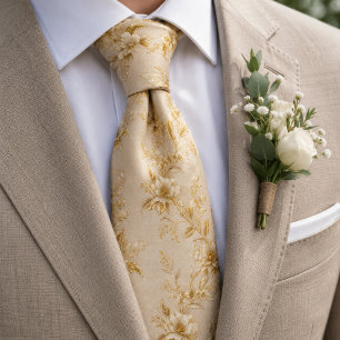 Vintage Gold Champagne Watercolor Floral Tie