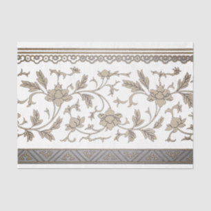 Vintage Gold Chinoiserie Floral Distressed Scroll Tissue Paper