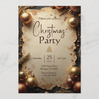 Vintage Gold Christmas Party Invitation