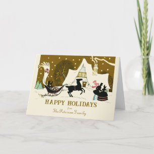 Vintage Gold Christmas Party Winter Scene Card