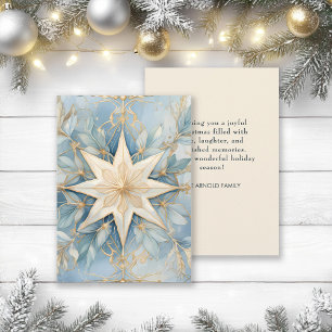 Vintage Gold Christmas Star Blue Holiday Card