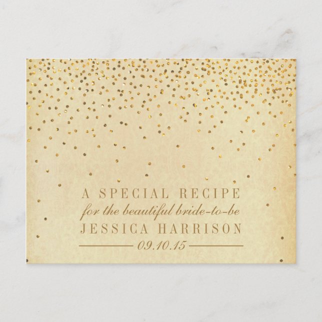 Vintage Gold Confetti Bridal Shower Recipe Cards (Front)