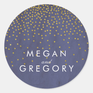 Vintage Gold Confetti Navy Wedding Classic Round Sticker