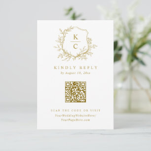 Vintage Gold Crest Logo Wedding QR Code RSVP Card