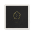 Vintage Gold Crest Monogram Black Wedding