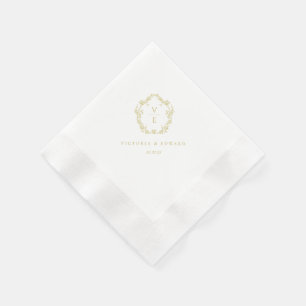Vintage Gold Crest Monogram Wedding Napkin