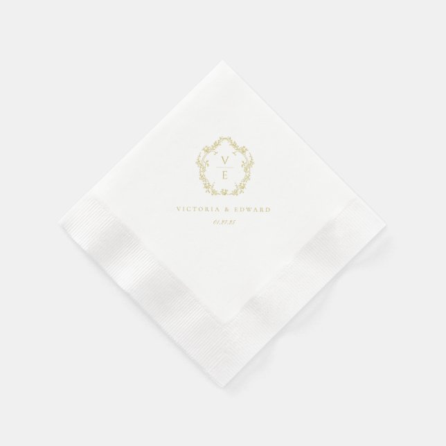 Vintage Gold Crest Monogram Wedding Napkin (Corner)