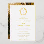 Vintage Gold Crest Monogram Wedding Photo<br><div class="desc">Regency Era Monogram Gold Crest,  wedding photo foil invitation. Vintage inspired Regency-Era baroque line art monogram crest. Features,  an elegant gold foil typography design style mix of script and bold type. Single photo backing.</div>