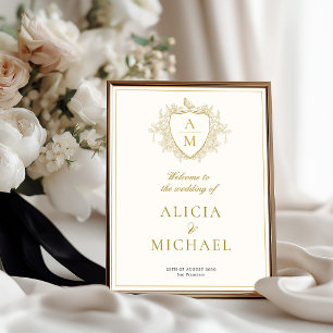 Vintage gold crest wedding welcome printable poster