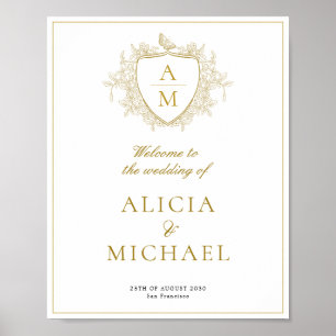 Vintage gold crest wedding welcome printable poster