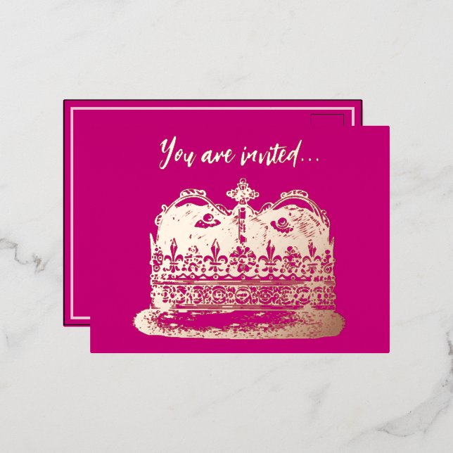 Vintage Gold Crown Frame Foil Invitation Postcard (Front/Back)