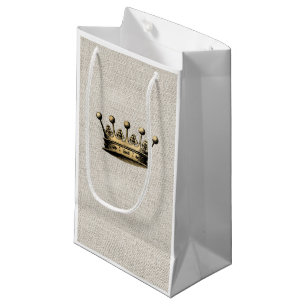 Vintage Gold Crown Royal Linen Fabric Chic Fun Small Gift Bag