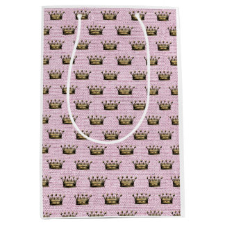 Vintage Gold Crown Royal Pattern Pink Princess Medium Gift Bag