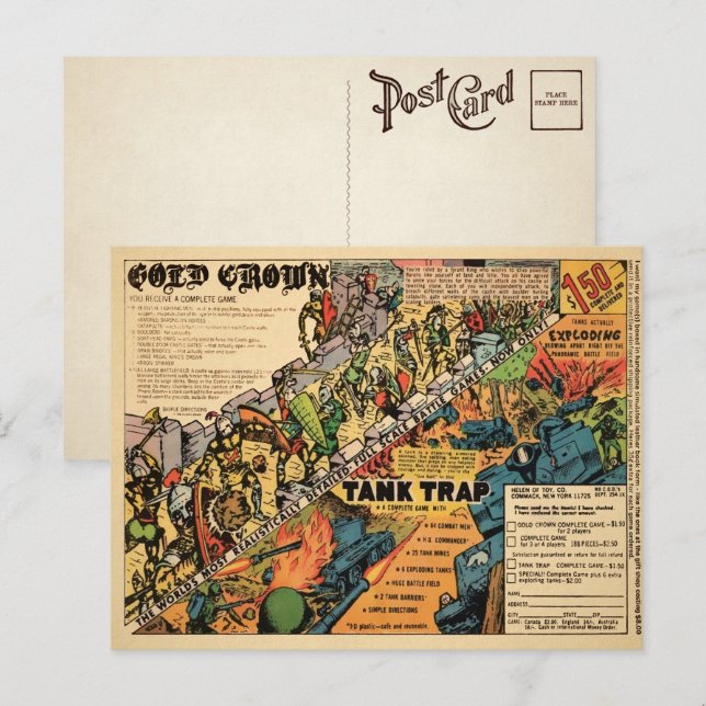 Vintage Gold Crown Toy Ad Postcard (Front/Back)