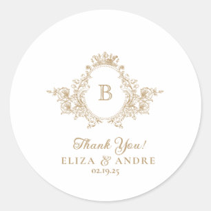 Vintage Gold Custom Monogram Crest Wedding Sticker