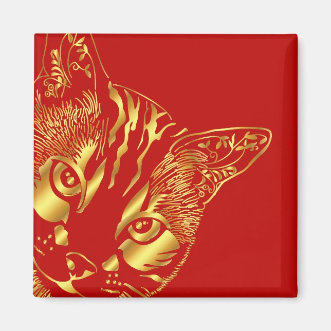 Vintage Gold Cute Face Cat  Magnet (Front)