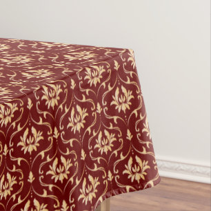 Vintage Gold Damask on Burgundy Tablecloth