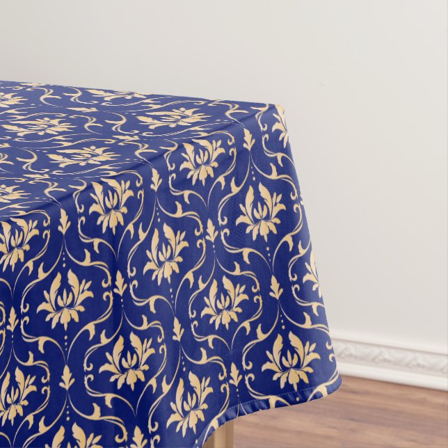 Vintage Gold Damask on Royal Blue Tablecloth (In Situ)