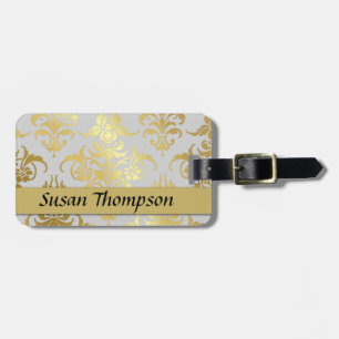 Vintage Gold Damask Ribbon Luggage Tag
