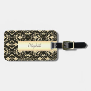 Vintage Gold Damask Swirls Luggage Tag