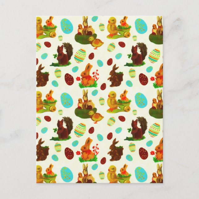 Vintage Gold Easter Eggs Garden Chicks Bunny Postcard (Front)