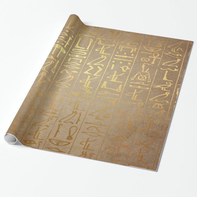 Vintage Gold Egyptian Hieroglyphics Paper Print (Unrolled)
