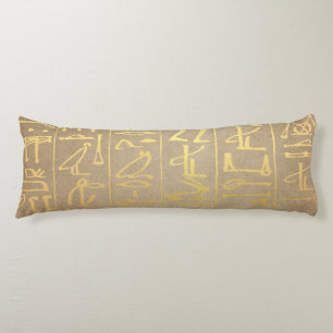 Vintage Gold Egyptian Hieroglyphics Paper Print Body Cushion