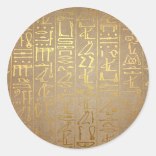 Vintage Gold Egyptian Hieroglyphics Paper Print Classic Round Sticker
