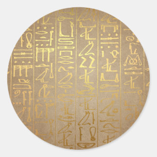 Vintage Gold Egyptian Hieroglyphics Paper Print Classic Round Sticker