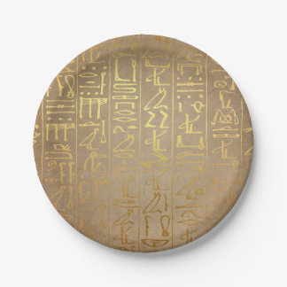 Vintage Gold Egyptian Hieroglyphics Paper Print Paper Plate