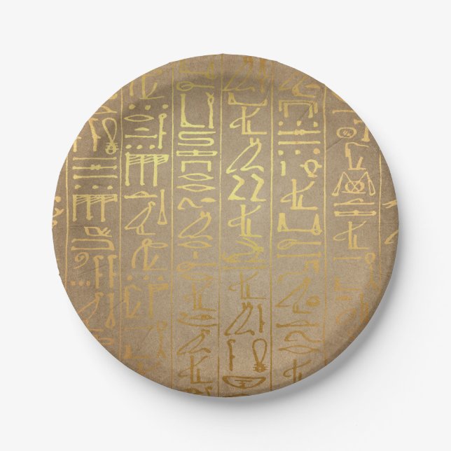 Vintage Gold Egyptian Hieroglyphics Paper Print Paper Plate (Front)