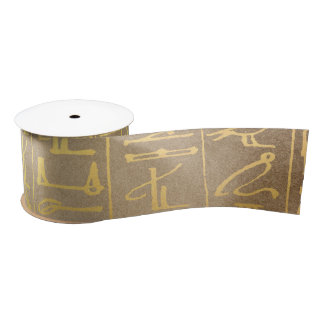 Vintage Gold Egyptian Hieroglyphics Paper Print Satin Ribbon