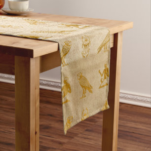 Vintage Gold Egyptian Paper Print Short Table Runner