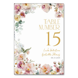 Vintage Gold Elegant Floral Pink Birthday Table Number
