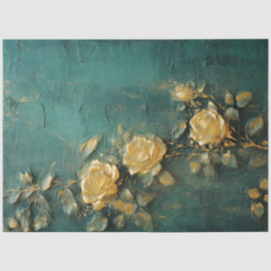 Vintage gold English roses emerald deep green  Tissue Paper