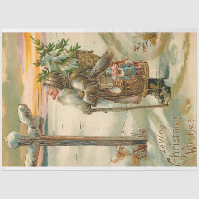 Vintage Gold Father Christmas in Snow Tissue Paper (Front)