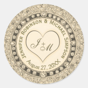 Vintage Gold Faux Foil Heart Classic Round Sticker